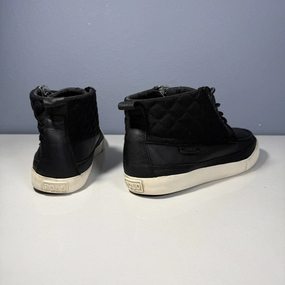 Polo Ralph Lauren‎ Tomas Black Leather Cordura Mid Top Sneaker Boots Mens 10.5D